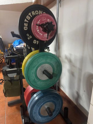 Set Discos Olímpicos + Barra Halterofilia + Rack