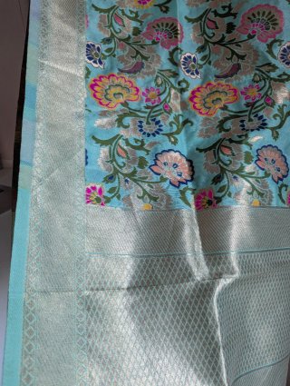 Fular Banarasi Étnico Azul y Dorado
