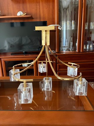 Lámpara de techo dorada con cristal de BOHEMIA