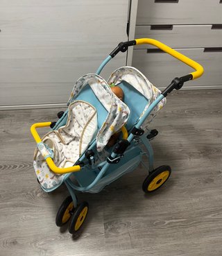 Carrito Gemelar Juguete Azul y Amarillo