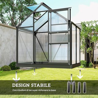 Invernadero de Jardín de Policarbonato con Estructura de Aleación de Aluminio 2.51㎡, Invernadero para Huerto con Canalones, Ventana en el Techo para Ventilación, Puerta Corredera, para Plantas, 19...