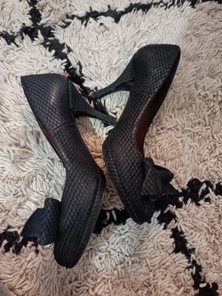 Zapatos Zara Piel Negro Lazo Talla 39