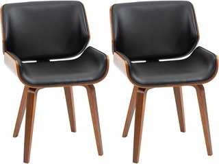Juego de 2 Sillas de Comedor en Piel Sintética con Respaldo, Patas de Madera de Álamo, Silla para Cocina, Sala de Estar, Dormitorio, Oficina, Estilo Retro, Estilo Vintage, Negro