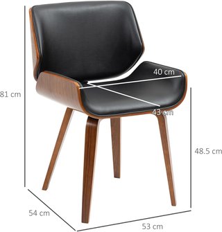 Juego de 2 Sillas de Comedor en Piel Sintética con Respaldo, Patas de Madera de Álamo, Silla para Cocina, Sala de Estar, Dormitorio, Oficina, Estilo Retro, Estilo Vintage, Negro