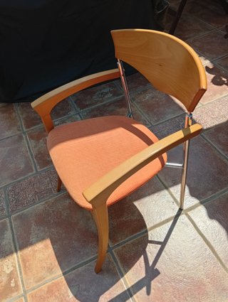 Sillón retro madera y metal cromado naranja