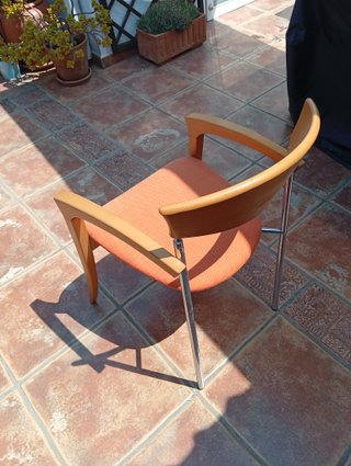Sillón retro madera y metal cromado naranja