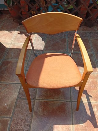 Sillón retro madera y metal cromado naranja
