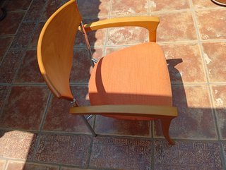Sillón retro madera y metal cromado naranja