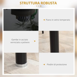 Conjunto de Mesa de Comedor con 4 Sillas, Mesa Rectangular de Vidrio Templado y Acero y Sillas Tapizadas con Respaldo Alto para Cocina y Sala de Estar, Negro