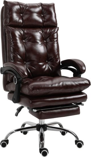 Silla de Oficina Ergonómica Presidencial de Piel Sintética, Sillón de Oficina Giratorio con Altura Ajustable, Reclinable 135° y Reposapiés Extraíble para Estudio y Escritorio, Marrón