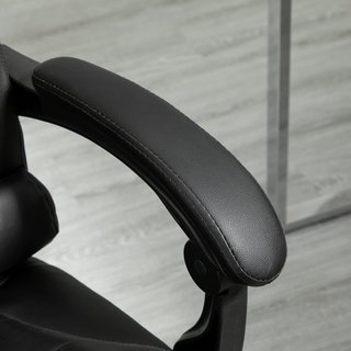 Silla de Oficina Ergonómica Presidencial de Piel PU con Soporte Lumbar, Sillón de Oficina Giratorio con Respaldo Alto Reclinable 145°, Altura Ajustable y Reposapiés Extraíble, Negro