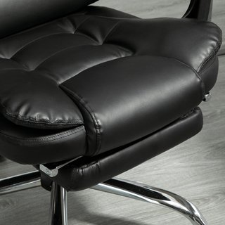 Silla de Oficina Ergonómica Presidencial de Piel PU con Soporte Lumbar, Sillón de Oficina Giratorio con Respaldo Alto Reclinable 145°, Altura Ajustable y Reposapiés Extraíble, Negro