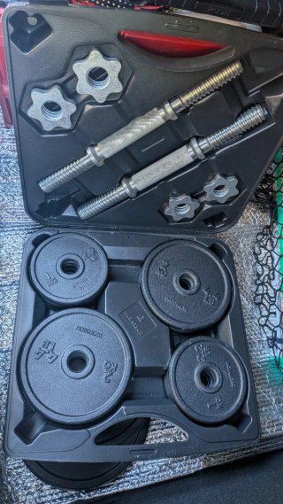 Set de pesas 20 kg + 2 discos 5 kg