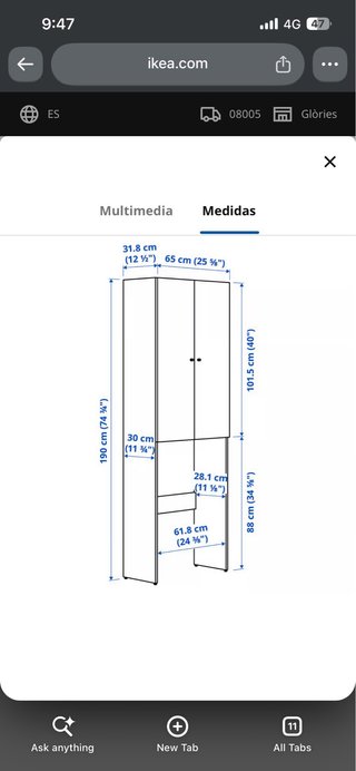 Armario para lavadora NYSJÖN IKEA Blanco