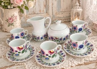 Juego de café Guillen porcelana flores