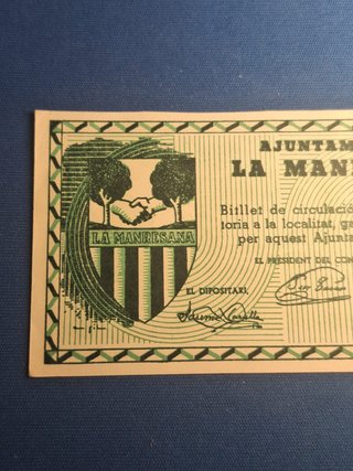 Billete 1 Pta Ajuntament La Manresana Guerra Civil