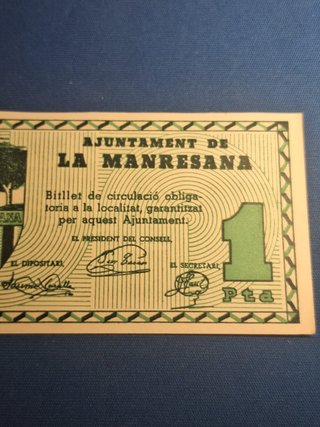 Billete 1 Pta Ajuntament La Manresana Guerra Civil
