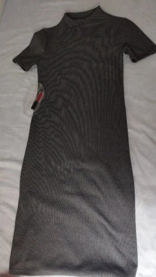 Vestido midi Zara punto canalé gris