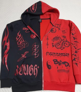 Sudadera con cremallera dividida en dos colores