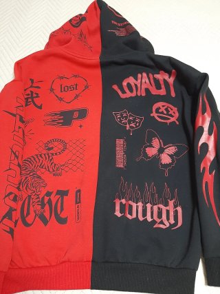Sudadera con cremallera dividida en dos colores