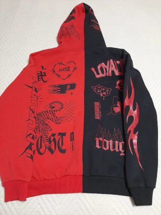 Sudadera con cremallera dividida en dos colores