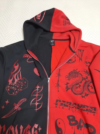 Sudadera con cremallera dividida en dos colores