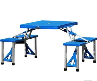 Mesa Plegable Camping con 4 Sillas Azul