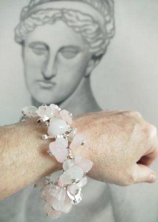 Pulsera Plata Colgantes Piedra Rosa