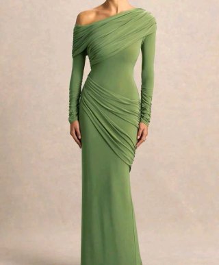 Vestido de fiesta verde drapeado