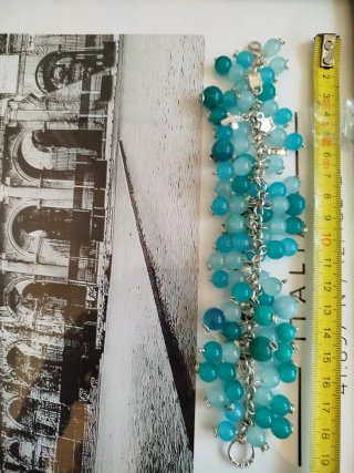 Pulsera Plata y Piedras Naturales Azul/Teal