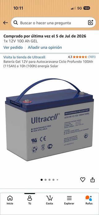 Batería Gel Ultracell 12V 100Ah Autocaravana