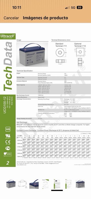 Batería Gel Ultracell 12V 100Ah Autocaravana