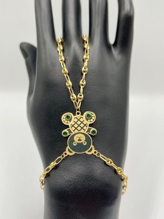 PULSERA MANITA OSO GRANDE PIEDRA VERDE . Oro 18k.