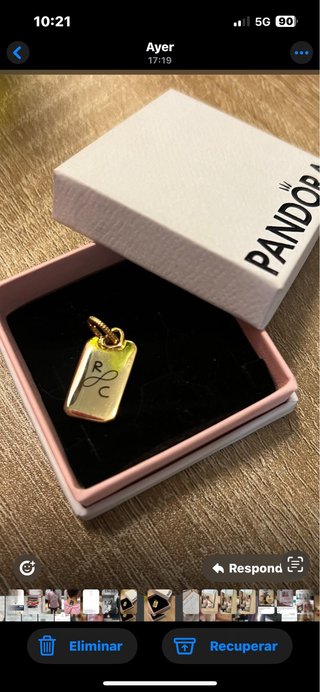 Collar Pandora Oro 14k Grabado Con caja nuevo