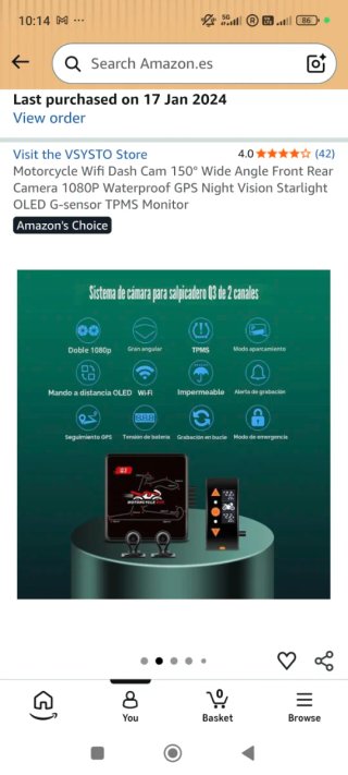 Cámara DVR Moto WiFi VSYSTO