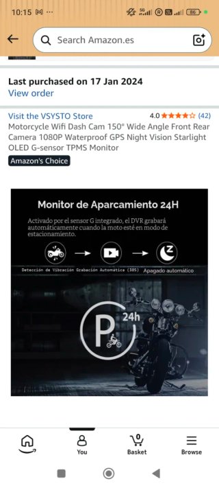 Cámara DVR Moto WiFi VSYSTO