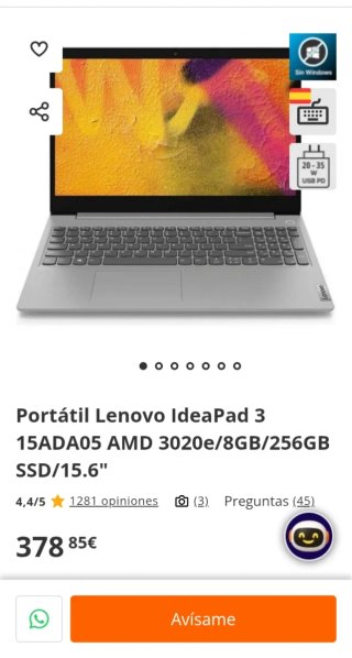 Portátil Lenovo IdeaPad 3 15 8GB/256GB