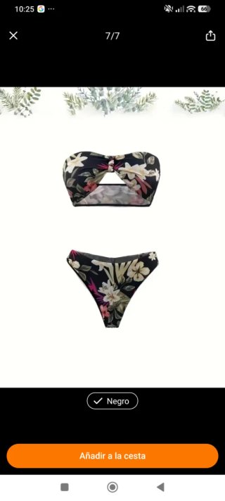Bikini estampado floral negro y rosa.