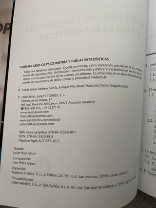Formulario de psicometría y tablas estadísticas
