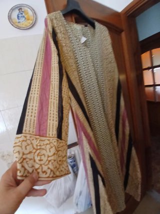 Kaftano cotone beige/marrone taglia unica