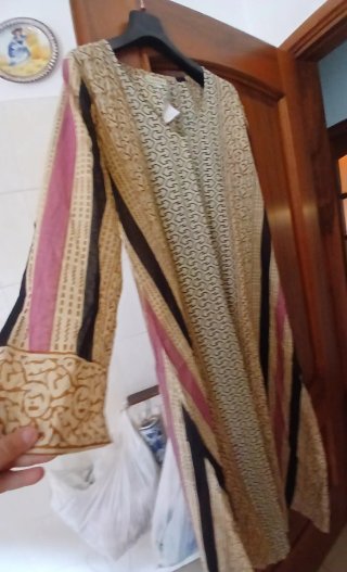 Kaftano cotone beige/marrone taglia unica