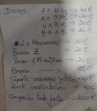 Banco de pesas, barra y discos