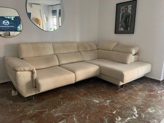 Sofá chaise longue beige tela