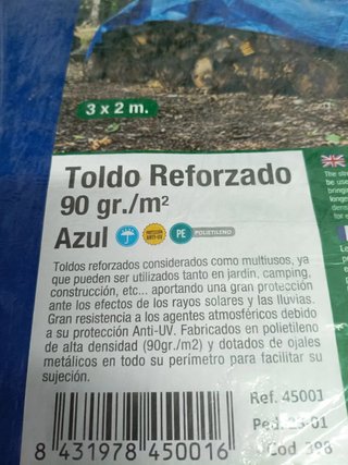Toldo Reforzado 90gr. Azul 3x2m