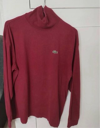Jersey Lacoste cuello vuelto vintage rojo burdeos