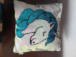 Cojín Unicornio Lentejuelas Turquesa y Blanco