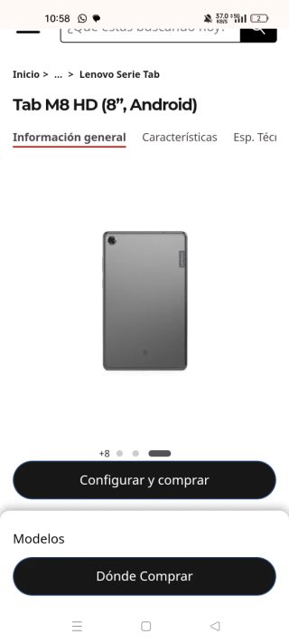Lenovo Tab M8 HD 8" – Compacta y Portátil