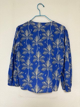 Camisa Zara Estampada Palmeras Azul