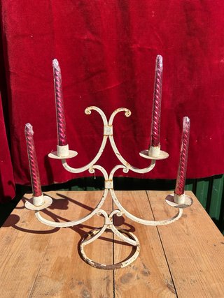 Candelabro antiguo 4 velas metal blanco