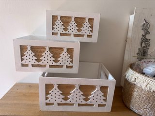 Conjunto 3 Cajas Madera Navidad Árboles